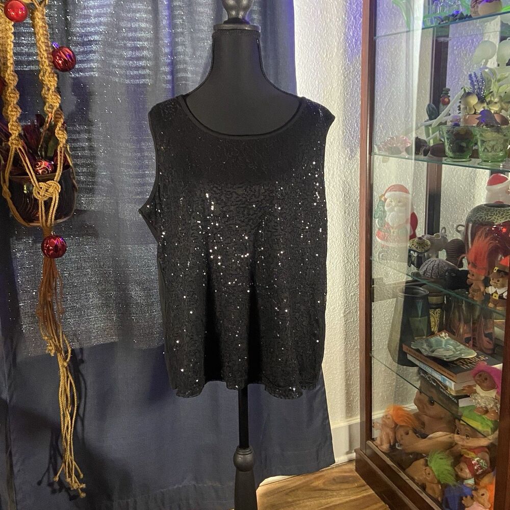 George Sequin Black Sleeveless Top Women’s (20) Sparkle Shimmer Tank